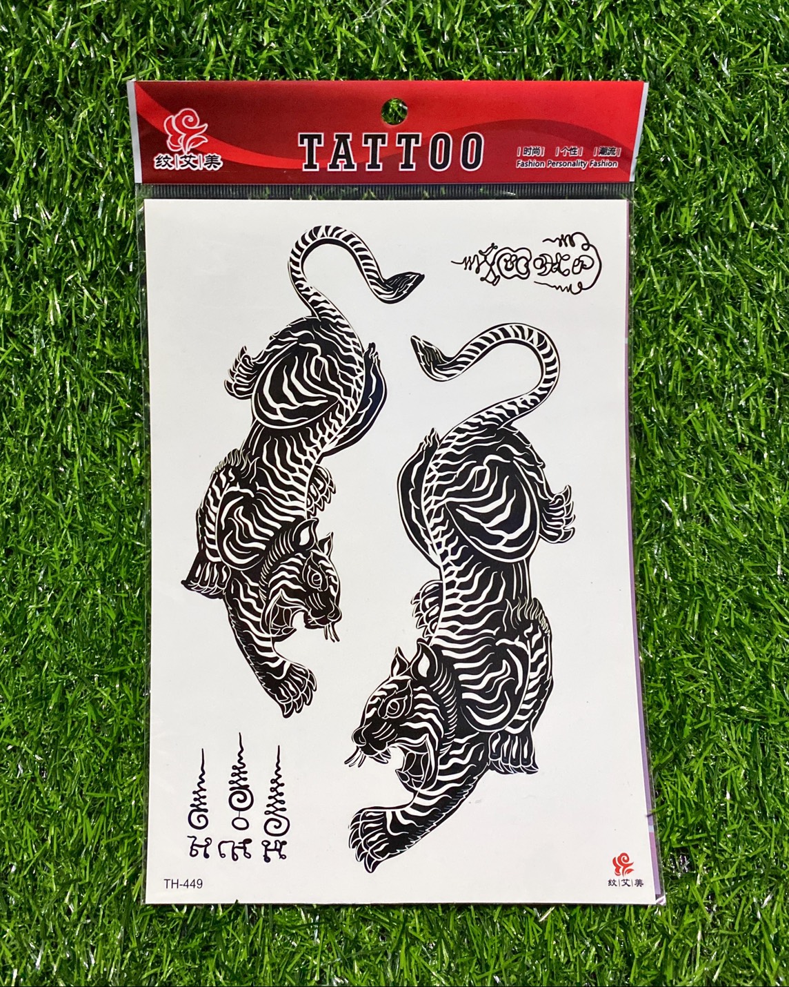 ลายยันต์ไทย เก้ายอด ห้าแถว แปดทิศ เสือเผ่น สติ๊กเกอร์แทททู รอยสักชั่วคราว Temporary Tattoo Sticker รอยสักชั่วคราวกันน้ำ