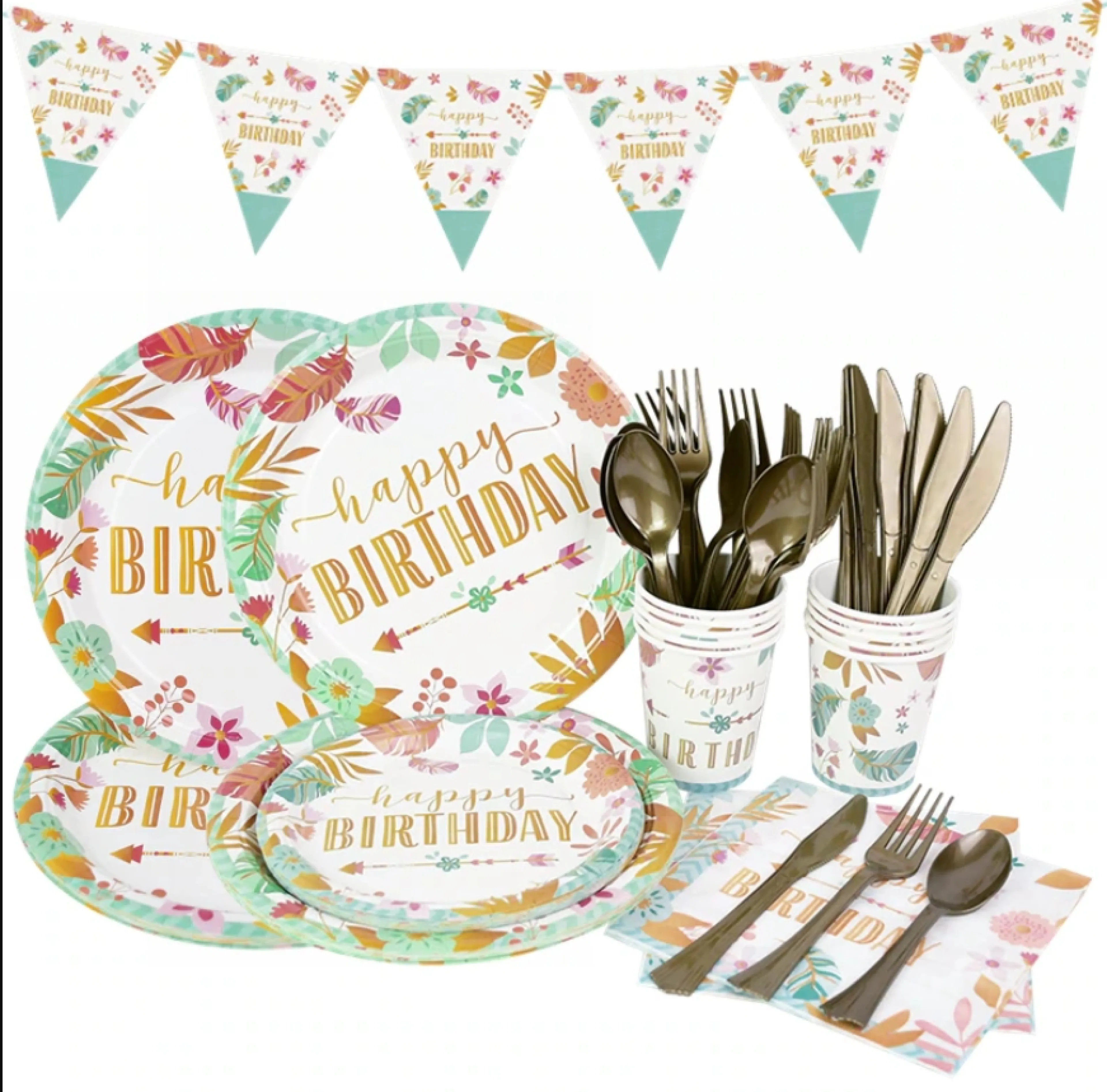 Birthday Party Set, Hawaiian Flower Pattern, Paper Plates, Paper Cups, Tissue, Birthday Signs, Hawaiian Theme, Nature Hawaiian Birthday Party Plate Napkin Cup Napkin / Hawaii Bunting