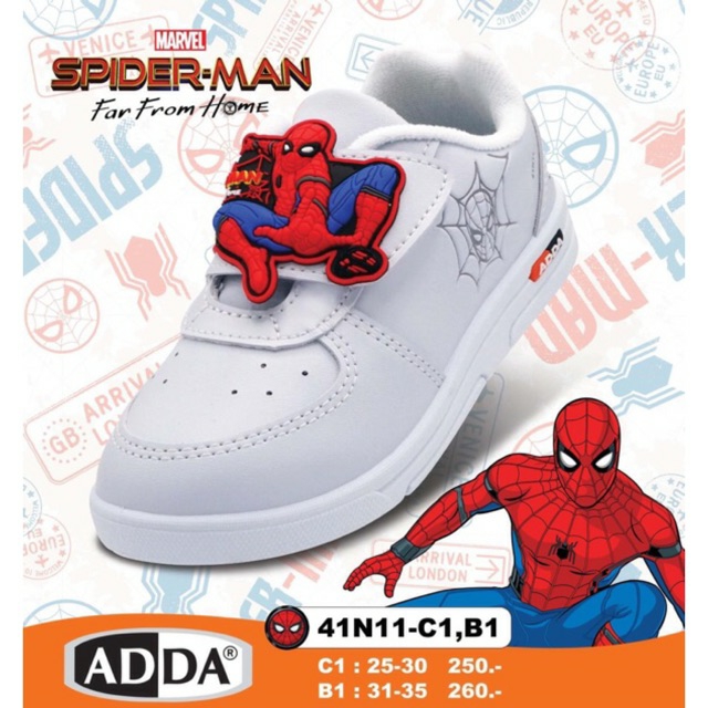 รองเท้าเด็กอนุบาลชาย รองเท้านักเรียน ADDA สไปเดอร์แมน รุ่นใหม่ล่าสุด สีขาว size 25-35 41N11 (ค่าส่งถูก)