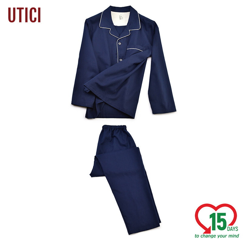 UTICI ชุดนอน Nightwear ผ้าคอตตอน ขนาดM/L แขนยาว ขายาว ชุดนอนคู่รัก สีฟ้าเข้ม สีชมพู