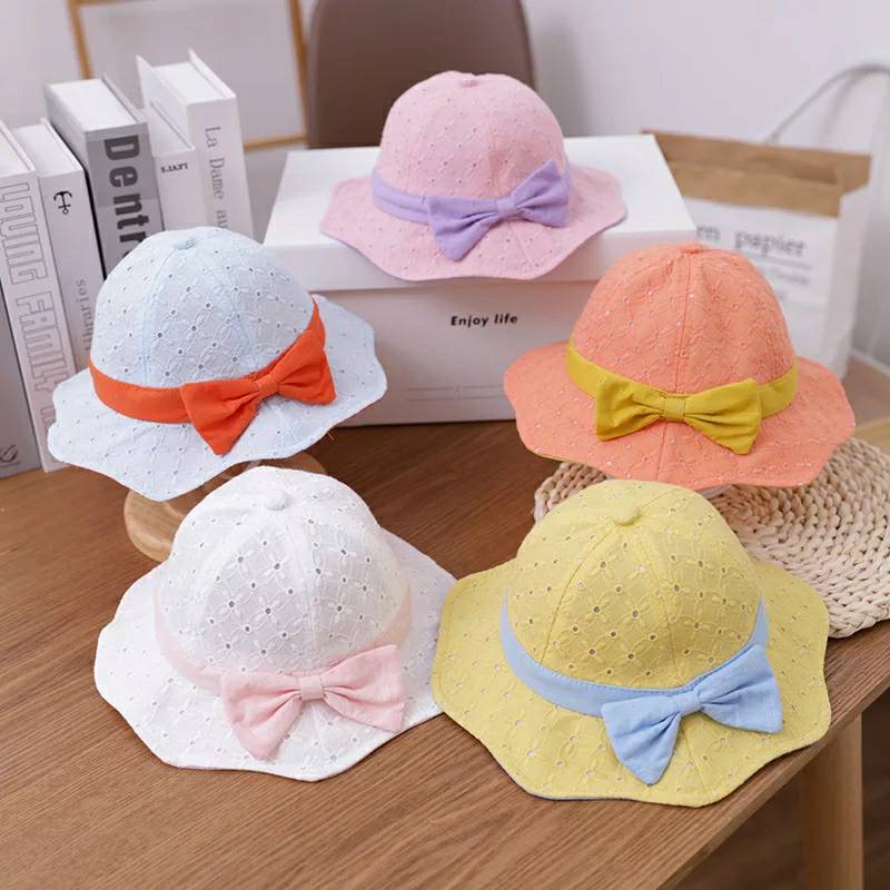☆พร้อมส่ง☆หมวกเด็ก 8เดือน - 3ปี หมวกเด็กอ่อน หมวกปีกรอบเด็ก หมวกเด็กผู้หญิง หมวกกันแดด หมวกสาวน้อยผ้าลูกไม้ แต่งโบว์น่ารัก รอบหัว 50-52 cm.