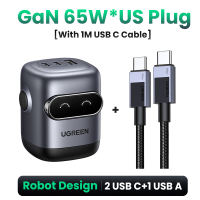 【Nexode】UGREEN UNO 30W 65W GaN เครื่องชาร์จ Robot RoboGaN 3-Ports USB C USB A Adapter for iPhone 18 17 16 Pro Max Samsung S26 S25 Ultra Laptop Model: 45001