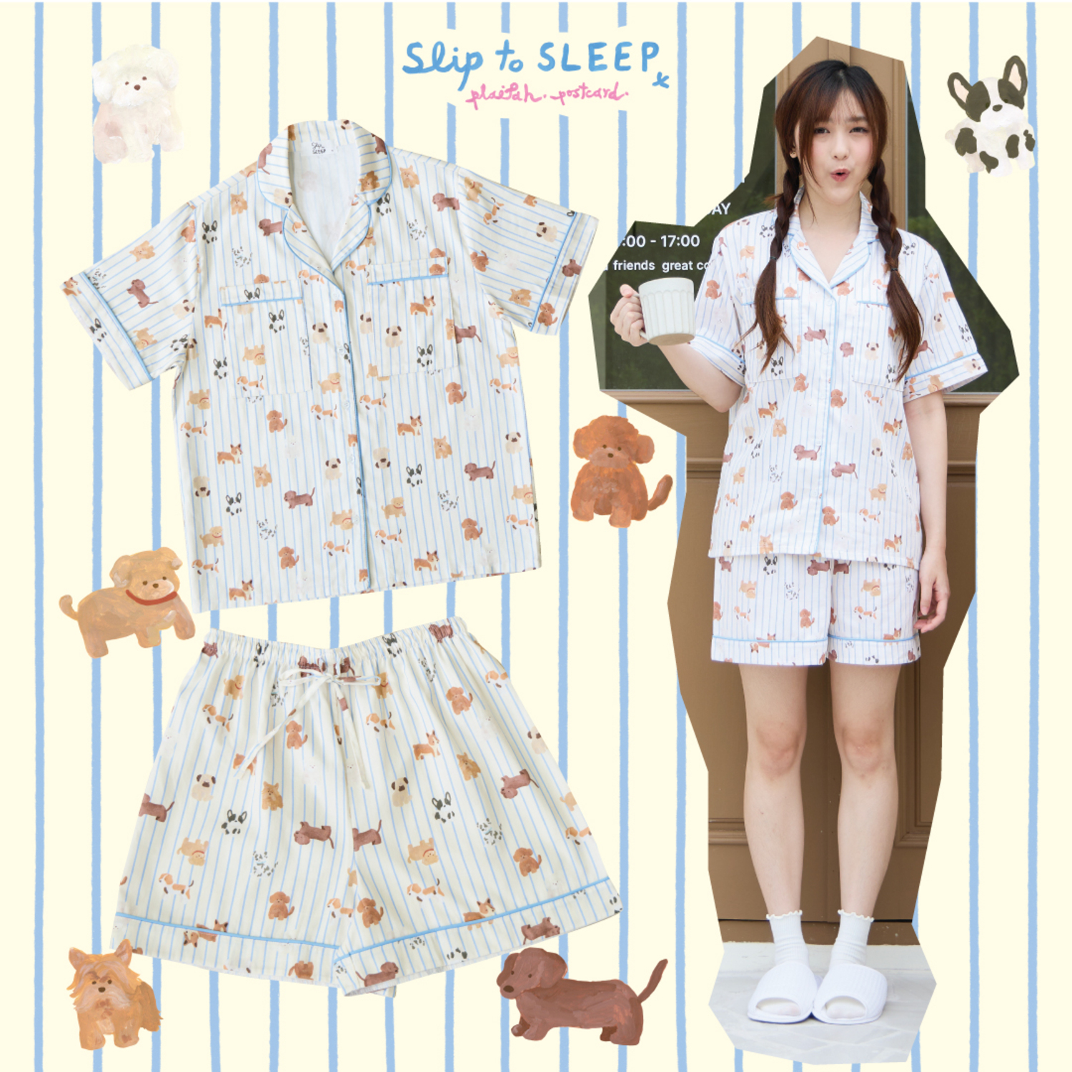 SliptoSleep - Cream Pup Shorts Set ชุดนอนโนบรา ราคา 890 บาท*ส่งฟรี