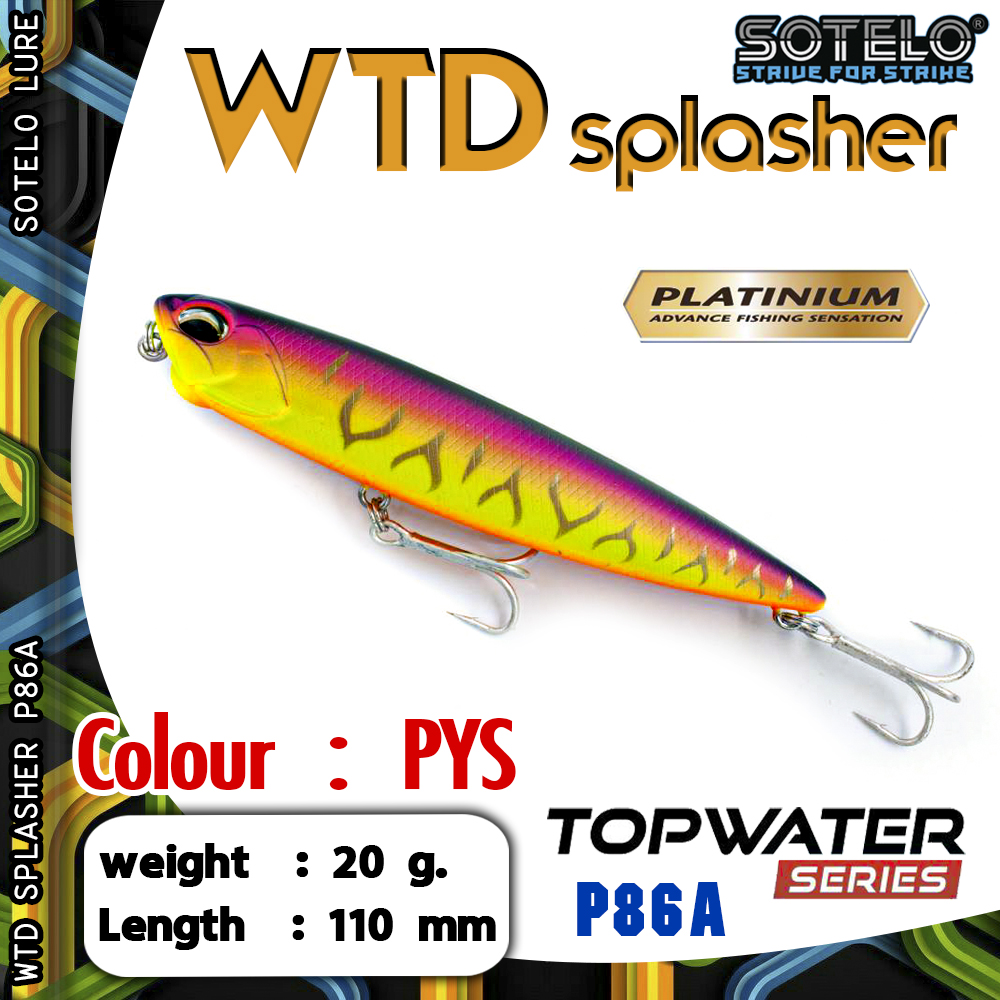 อุปกรณ์ตกปลา เหยื่อปลั๊ก เหยื่อปลอม SOTELO - รุ่น WTD SPLASHER P86A (110mm)