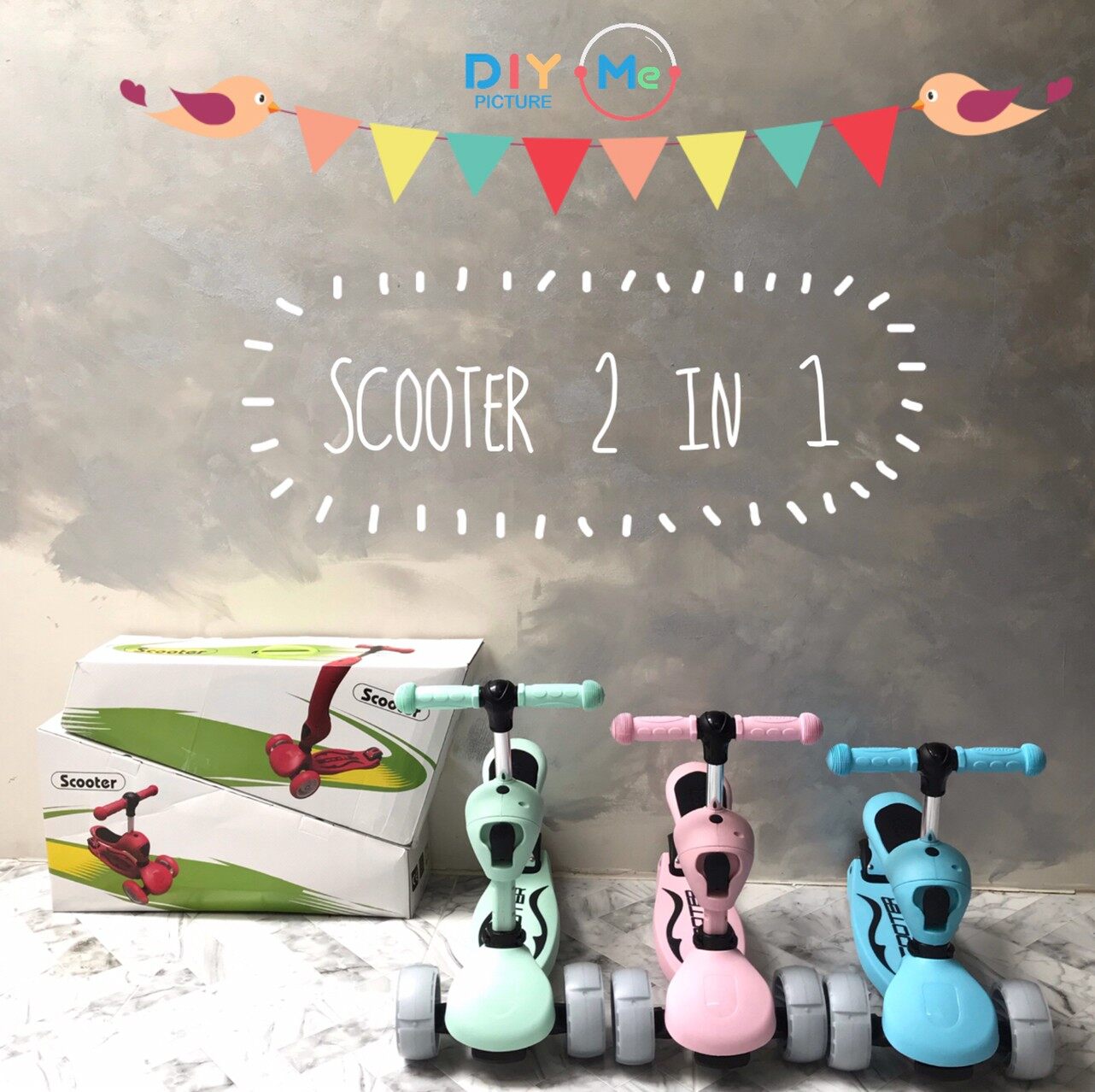 Scooter สกู๊ตเตอร์เด็ก 2 in 1 นั่ง&ยืนได้ LED วิ่งไฟติดทุกล้อ ปรับเบาะง่าย ปรับสูงได้ 3ระดับ เลี้ยวง