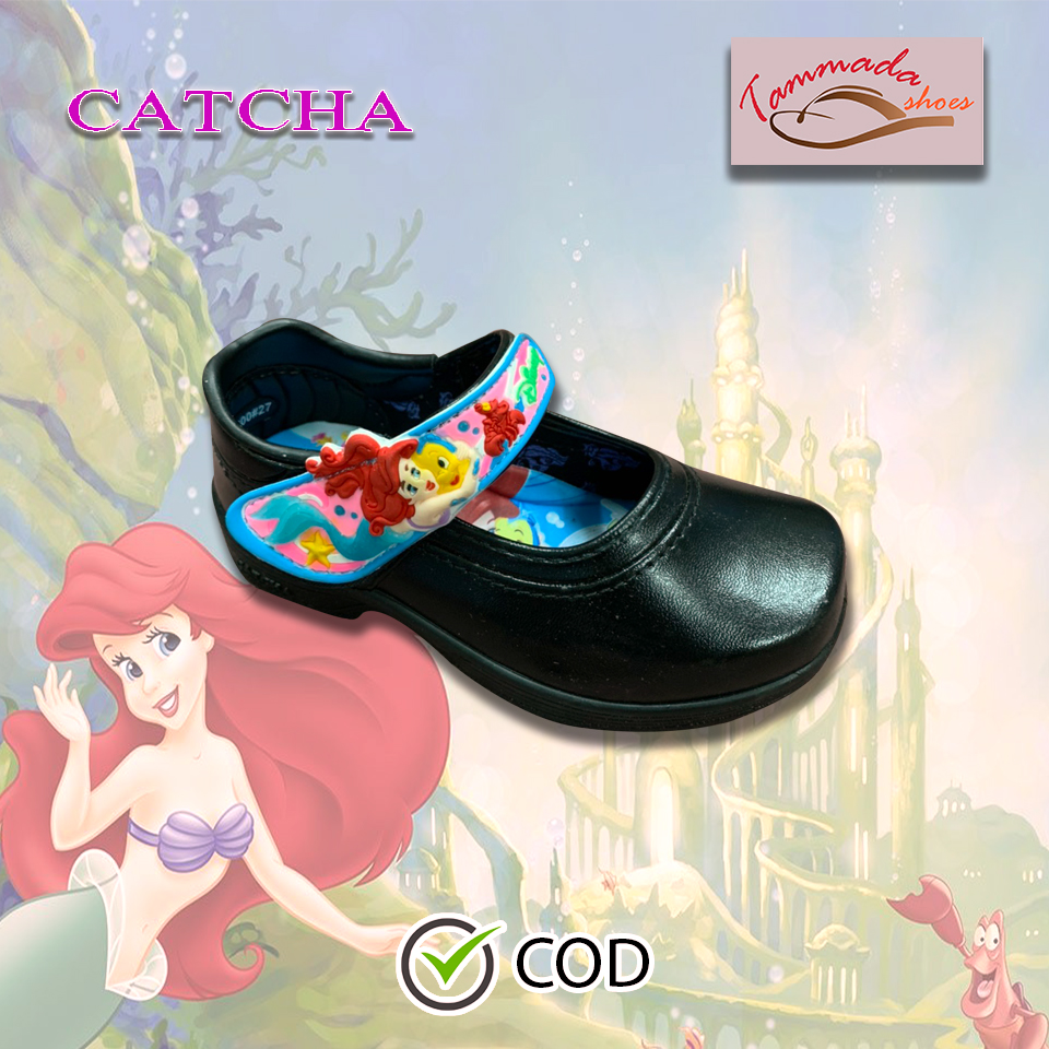 CATCHA รองเท้านักเรียนอนุบาลหญิง รองเท้านักเรียนนางเงือก แอเรียล Disney Ariel รุ่น CX300 รองเท้าอนุบาลหญิง รองเท้านักเรียนหนังดำ