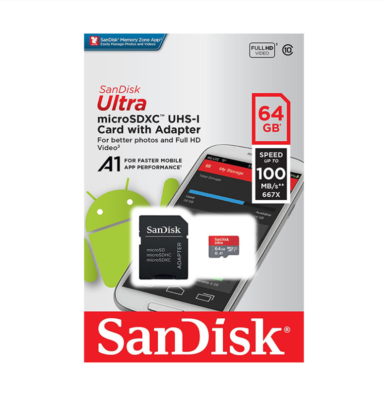 SanDisk Ultra microSDXC C10 100MB/s R-64GB U1 A1 UHS-1 4x6 10Y (SDSQUAR_064G_GN6MN) ( เมมโมรี่การ์ด ไมโครเอสดี การ์ด ) การ์ดหน่วยความจำ