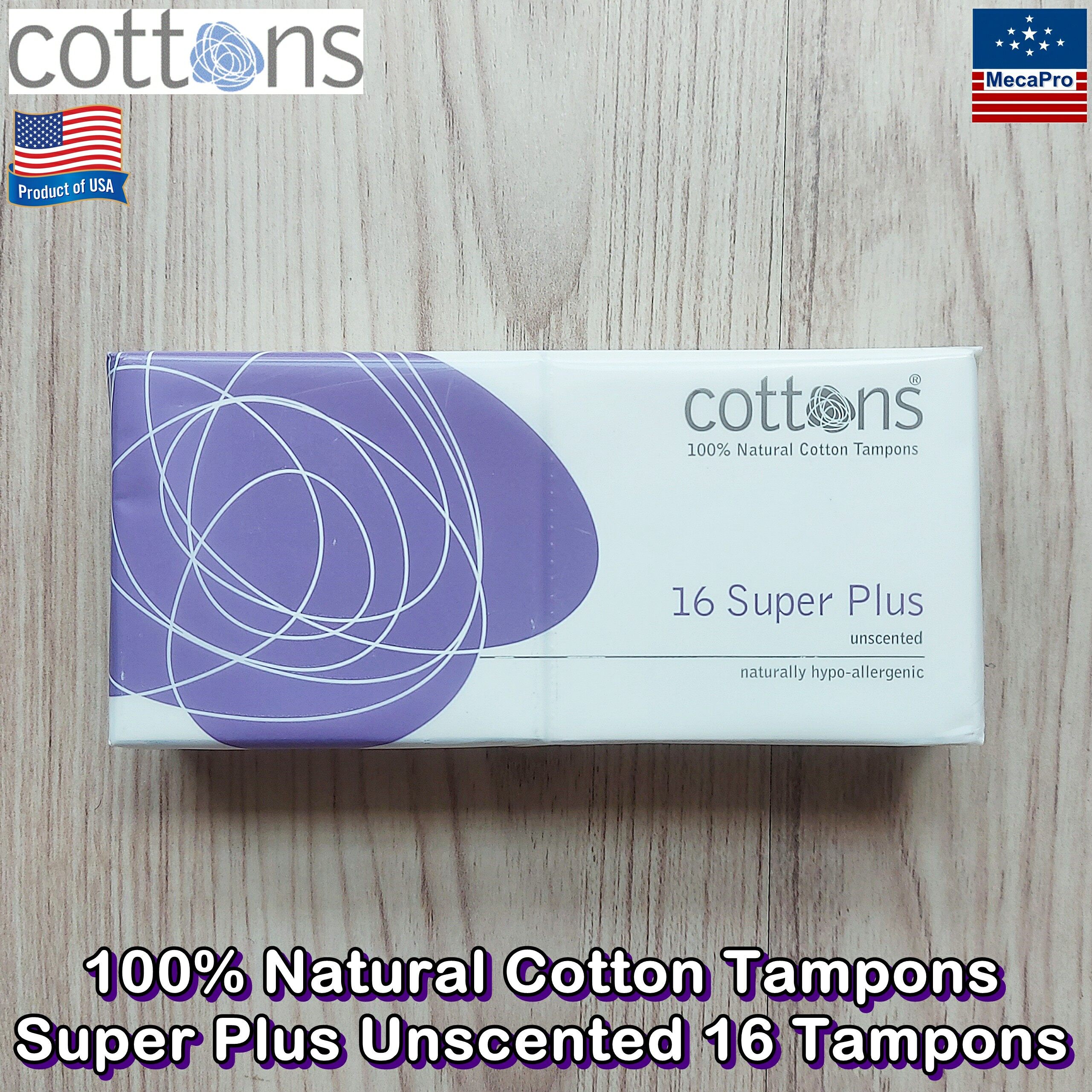 Cottons® 100% Natural Cotton Tampons Super Plus Unscented 16 Tampons ผ้าอนามัยแบบสอด ฝ้ายธรรมชาติ 100%
