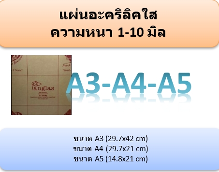 แผ่นอะคริลิคใส ความหนา1-10 มิล ขนาด A3-A4-A5 (สินค้ามีพร้อมจัดส่ง)