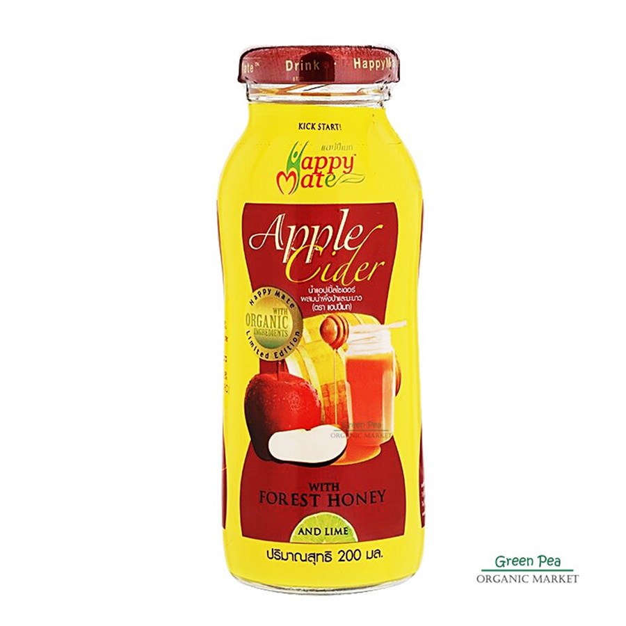 Happy mate ,แอปเปิ้ลไซเดอร์ ผสมน้ำผึ้งป่า พร้อมดื่ม 200ml. [ขวดเหลือง] # 8856891002539---