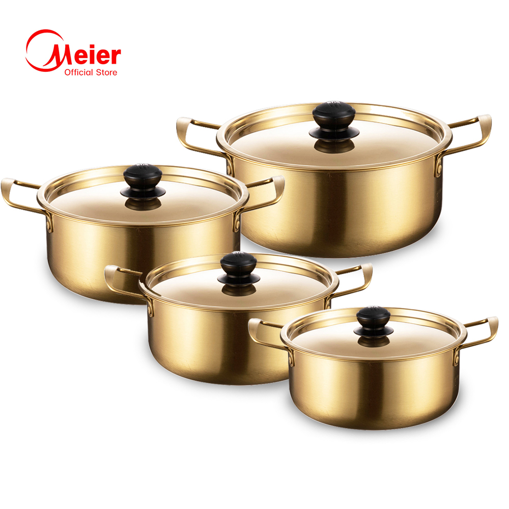 Meier หม้อเกาหลี หม้อ หม้อชุด หม้ออลูมิเนียม หม้อต้มอาหาร หม้อทองเหลือง หม้อเกาหลีทอง ชุดหม้อเกาหลี 18 20 22 24cm Korean Pot ราคา 179 บาท*ส่งฟรี