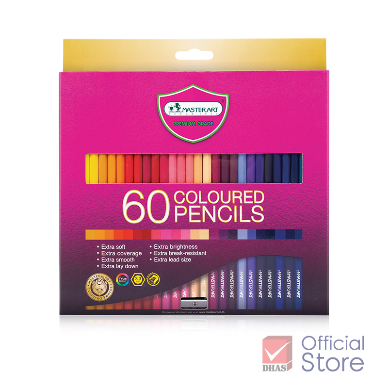 Master Art ดินสอสีไม้ แท่งยาว 60 สี รุ่นใหม่ ไส้แข็งแรงไม่หักง่าย - จำนวน 1 กล่อง