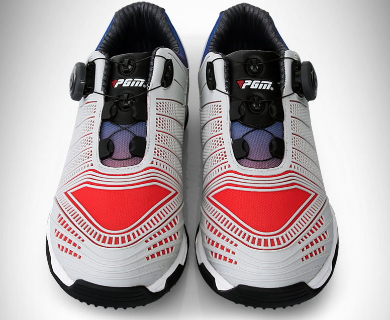 Sunsun Store:รองเท้ากอล์ฟสำหรับสุภาพบุรุษ ระบบผูกเชือก PGM Men Golf Shoes Auto Lacing System สีแดงน้ำเงิน XZ070