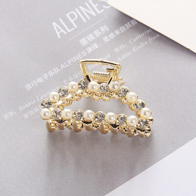 กิ๊บติดผมมุกประดับเพชรสีทองเมทัลลิกHair accessories metallic gold diamond pearl hair grab clip