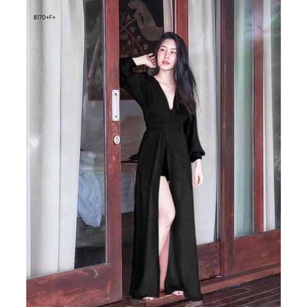 J8170 Jumpsuit จั้มสูทแต่งคลุมคล้ายเดรส *สินค้าวัดตามขนาดจริง กดสั่งซื้อได้เลย