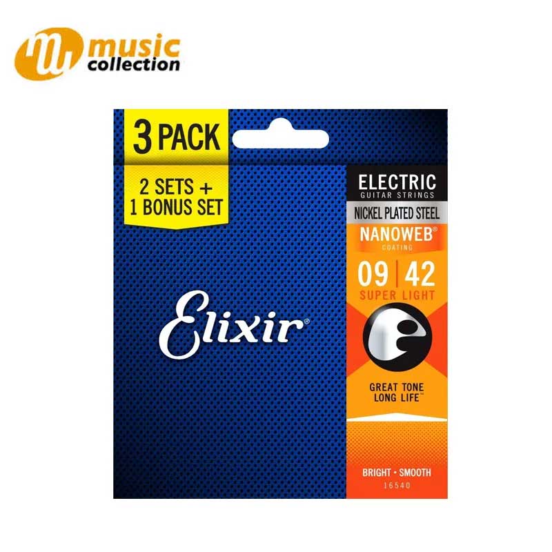 Elixir Strings #16540 Electric Guitar Strings with NANOWEB Coating, 3 Pack, Super Light (.009-.042) ราคา 1,265 บาท*ส่งฟรี