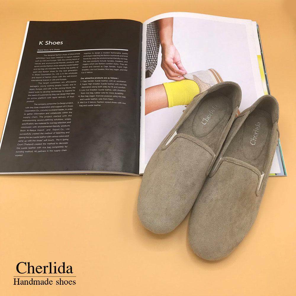 Cherlida - รองเท้าคัชชู รองเท้าหนังกลับ Microfiber สุดหรู นิ่ม ใส่สบายไม่กัดส้น พื้นยางกันลื่น รองเท้าคัชชูส้นเตี้ย รองเท้าผู้หญิง รองเท้าสลิปออน รองเท้าคัชชูผู้หญิง