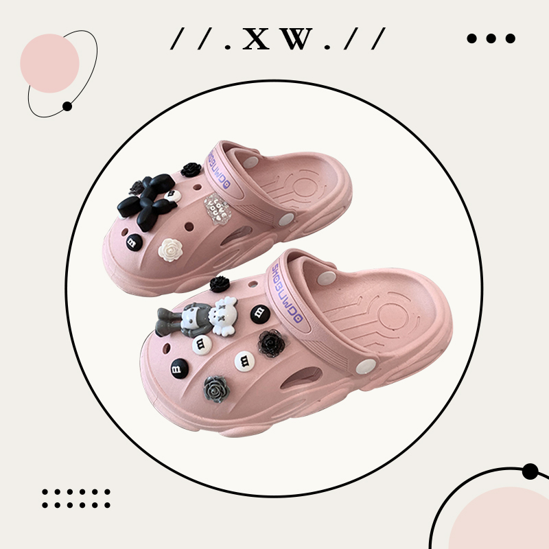XWshop Latest 👻 Fashion Sandals Big Toe Shoes Korean Fashion Shoes With Cartoon Sticks Black Cartoon Set 🖤 Cool Girl ราคา 106 บาท*ส่งฟรี