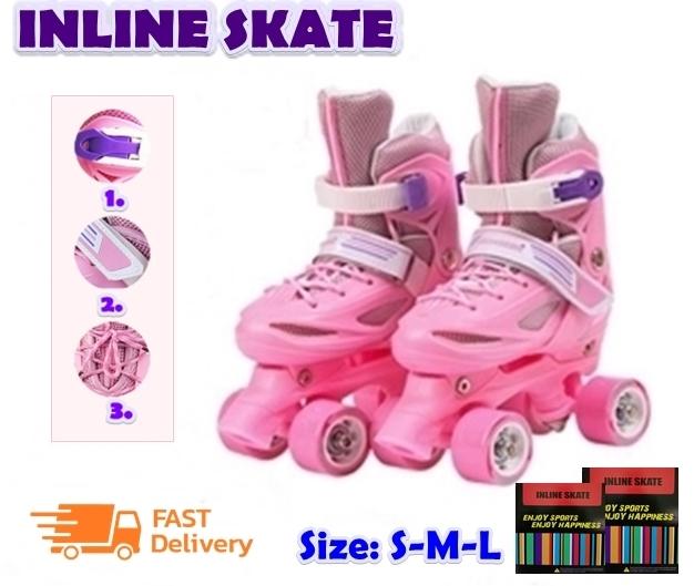 รองเท้าสเก็ต (A0026) โรลเลอร์สเกต Rollerskate สำหรับเด็กหญิงและชาย รุ่น 4 ล้อ รางคู่ ปรับขนาดไซร์ได้  มี size S M L