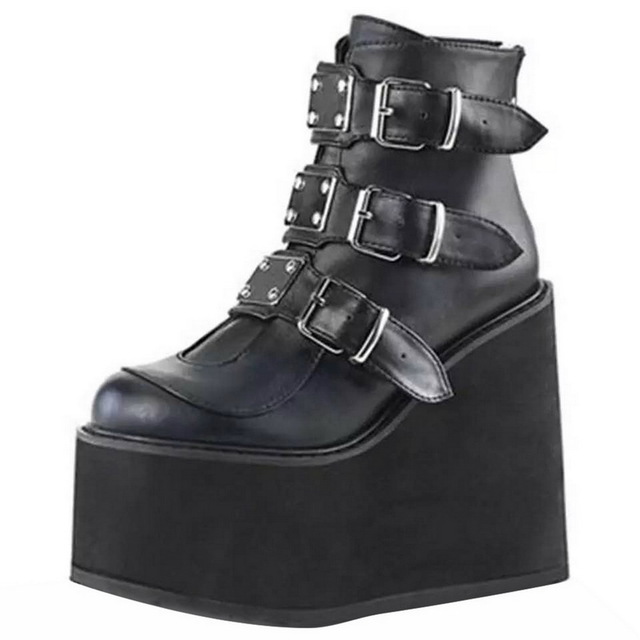 Winter Fashion High Platform Boots Leather High Wedges Ankle Boots Women 2020 New Female Punk Style High Heels Shoes For Woman ►◈