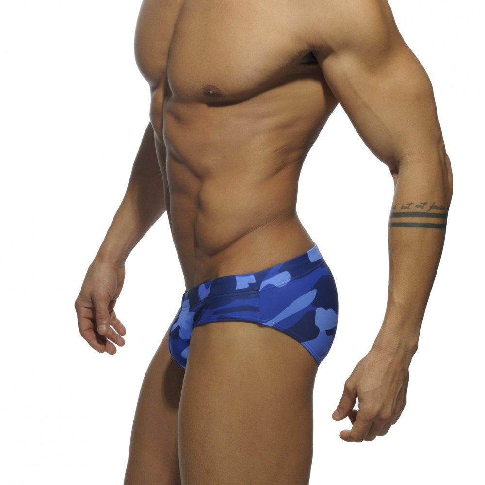 กางเกงว่ายน้ำผู้ชายสามเหลี่ยมเพิ่มกางเกงว่ายน้ำเซ็กซี่แฟชั่นป้องกันแสง (สีฟ้า)