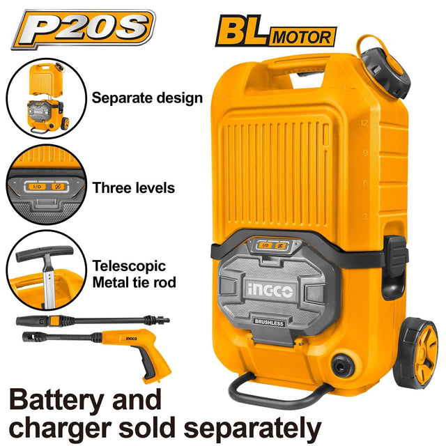 อุปกรณ์ทำสวนและตกแต่งกลางแจ้ง เครื่องฉีดน้ำไร้สาย 40 โวลต์ Ingco รุ่น Heavy Duty (มอเตอร์ไร้แปรงถ่าน Bl) รุ่น Cpwli4006 (เครื่องฉีดน้ำแรงดันสูงลิเธียมไอออน)