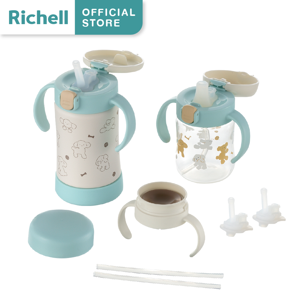 Richell(ริเชล) T.L.I step Up Baby cup Set Premium SD  ชุดเซ็ตแก้วพลาสติก + สแตนเลส ฝา3สเต็ป (LB)