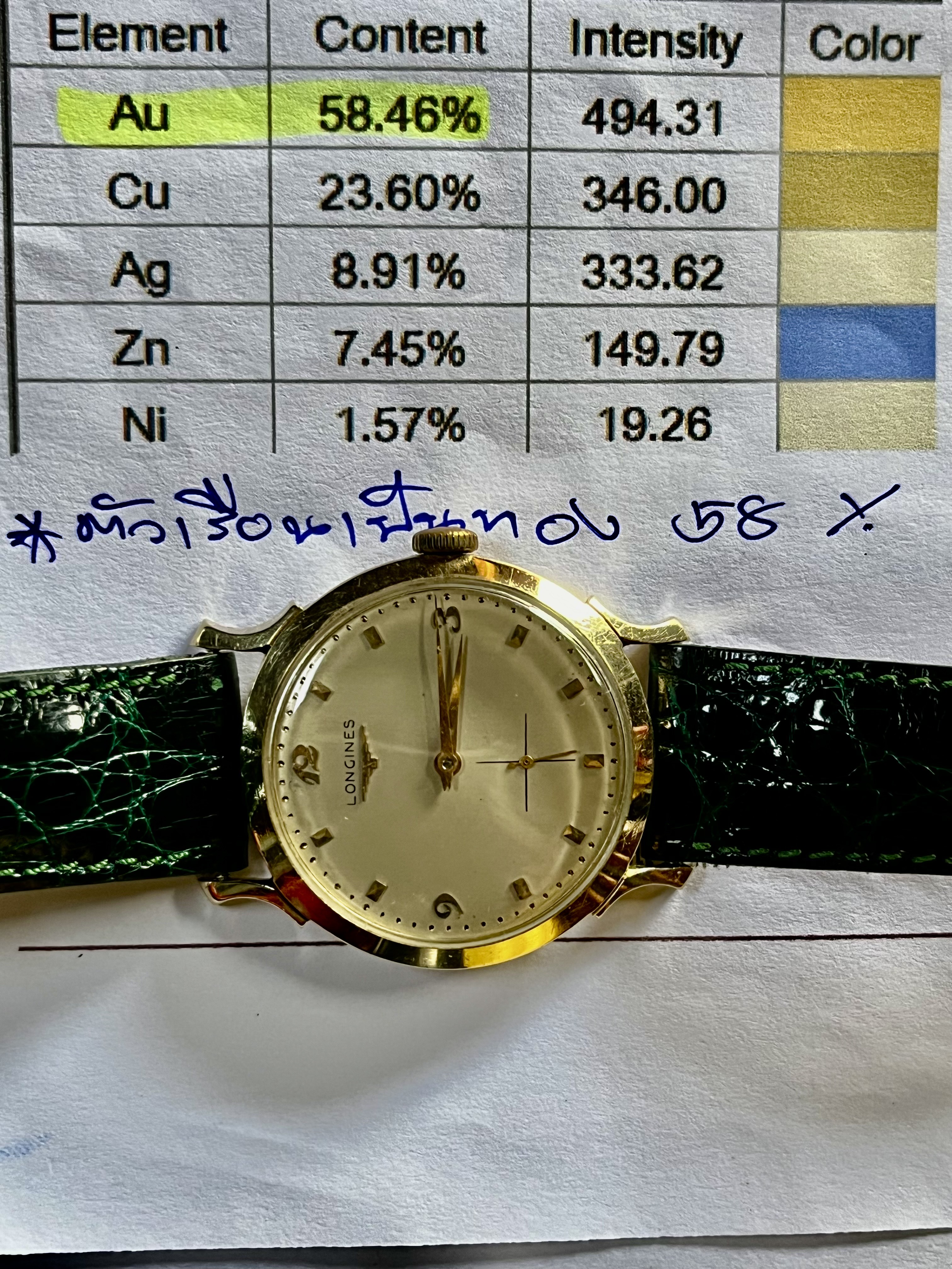 นาฬิกามือ 2 วินเทจ LONGINES (ลองจินส์) ตัวเรือนเป็นทองคำตันๆ 58% หน้าปัดทรงกลมขนาดตัวเรือน 33มม, ความยาวของสาย 21ซม, กลไกทำงานไขลานนิ่ม เข็มเวลา สองเข็มครึ่งเดินตรง ราคา 43,000 บาท*ส่งฟรี