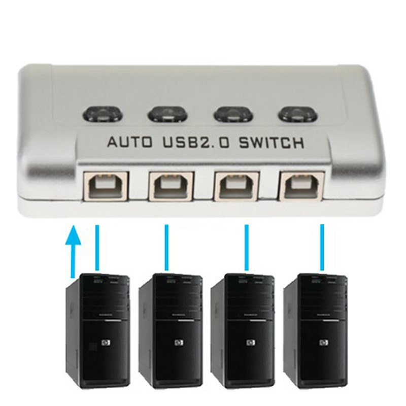 USB 2.0 Auto Sharing Switch KVM Adapter Box 4 Port Hub for Printer Scanner