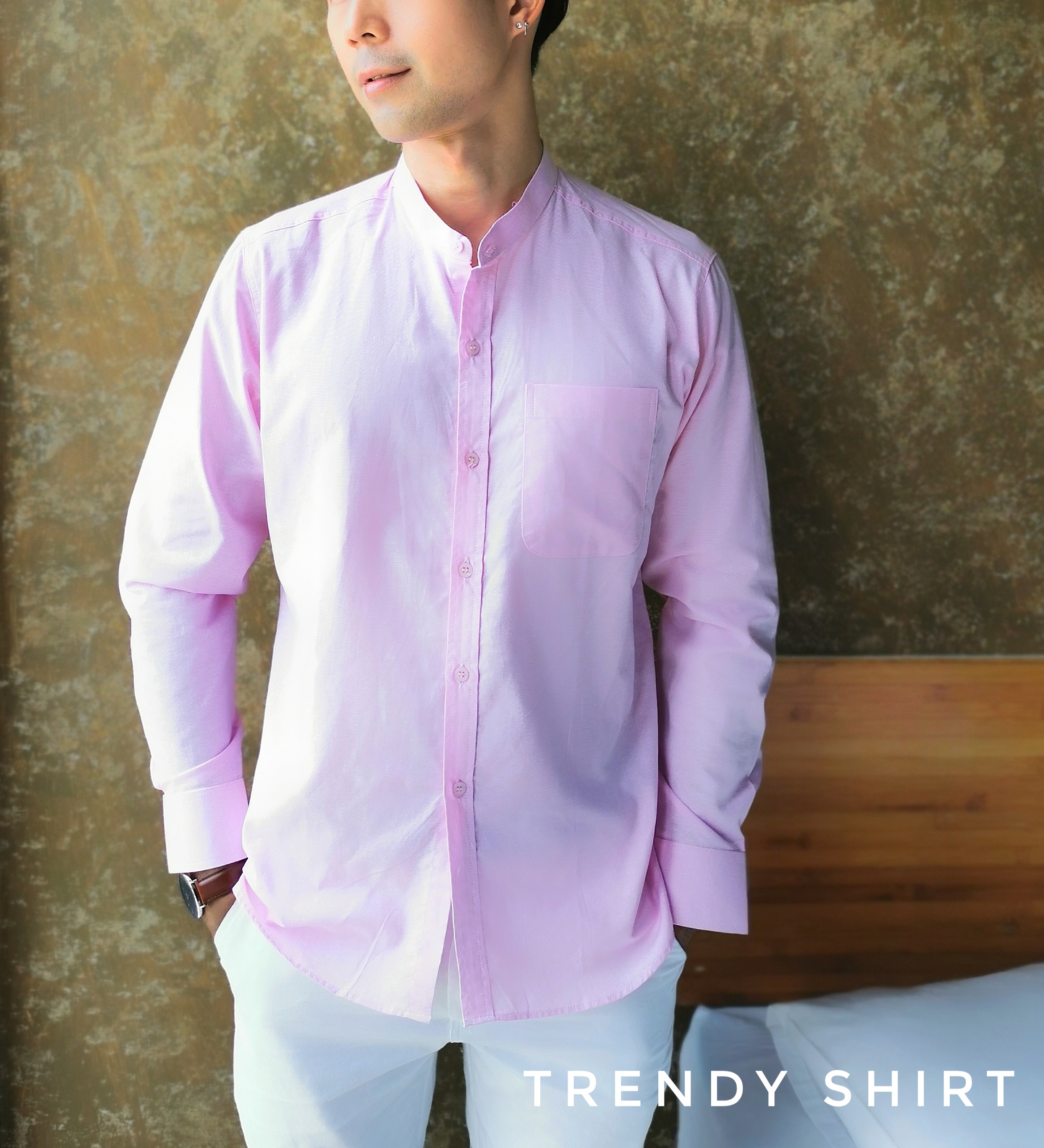 เสื้อเชิ้ตคอจีน แขนยาว Trendy Shirt ผ้า Oxford เนื้อผ้าดี ใส่สบาย มีหลายสีหลายแบบให้เลือก