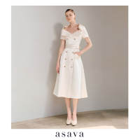 [asava ss25] Short Sleeve Trench Dress เทรนช์เดรส แขนสั้น ปกกว้าง แต่งคาดเข็มขัด กระเป๋าหน้า แต่งกระดุมสองแถว