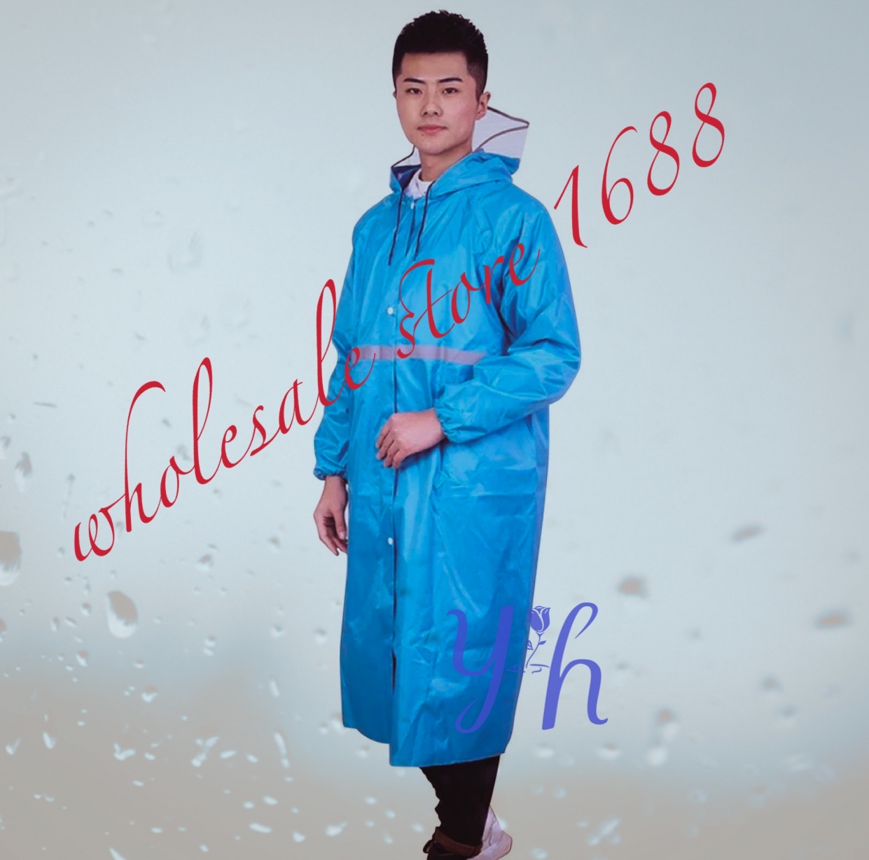 YH-1688（6สี）NEW ชุดเสื้อโค้ทกันฝน เสื้อกันฝน มีแถบสะท้อนแสงปกป้อง(เสื้อแบบมีหมวกฮูทคลุมศรีษะ)