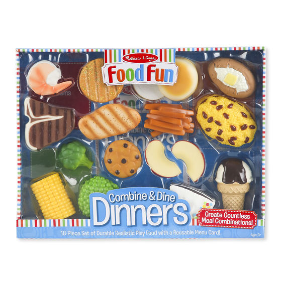 [18ชิ้น] รุ่น 8268 ชุดอาหารพร้อมของหวาน Melissa & Doug Combine & Dine Dinner Blue รีวิวดีใน Amazon USA พลาสติกหนาไม่ซีดง่าย 18 ชิ้น ของแท้ ของเล่น มาลิซ่า 3 ขวบ