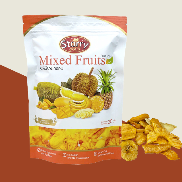 Starry Mixed Fruit Chips ผลไม้รวมอบกรอบ ผลไม้รวมทอดกรอบ ผลไม้รวมกรอบ ตรา สตาร์รี 30g (Fruit Snack) ราคา 55 บาท*ส่งฟรี