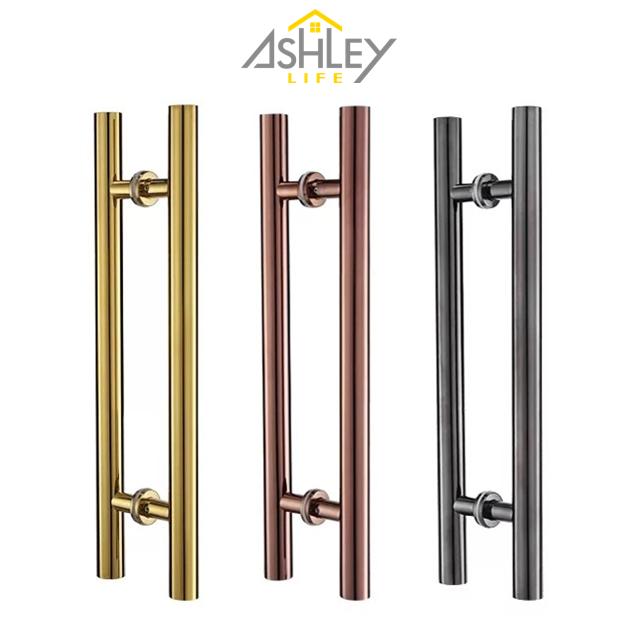 AshleyLife มือจับประตู2ชิ้น (1 คู่) สเตนเลส304 สเตนเลสแท้ไม่เกิดสนิม ทนทาน ใช้ได้นาน สีทอง สี rose gold  สีดำ