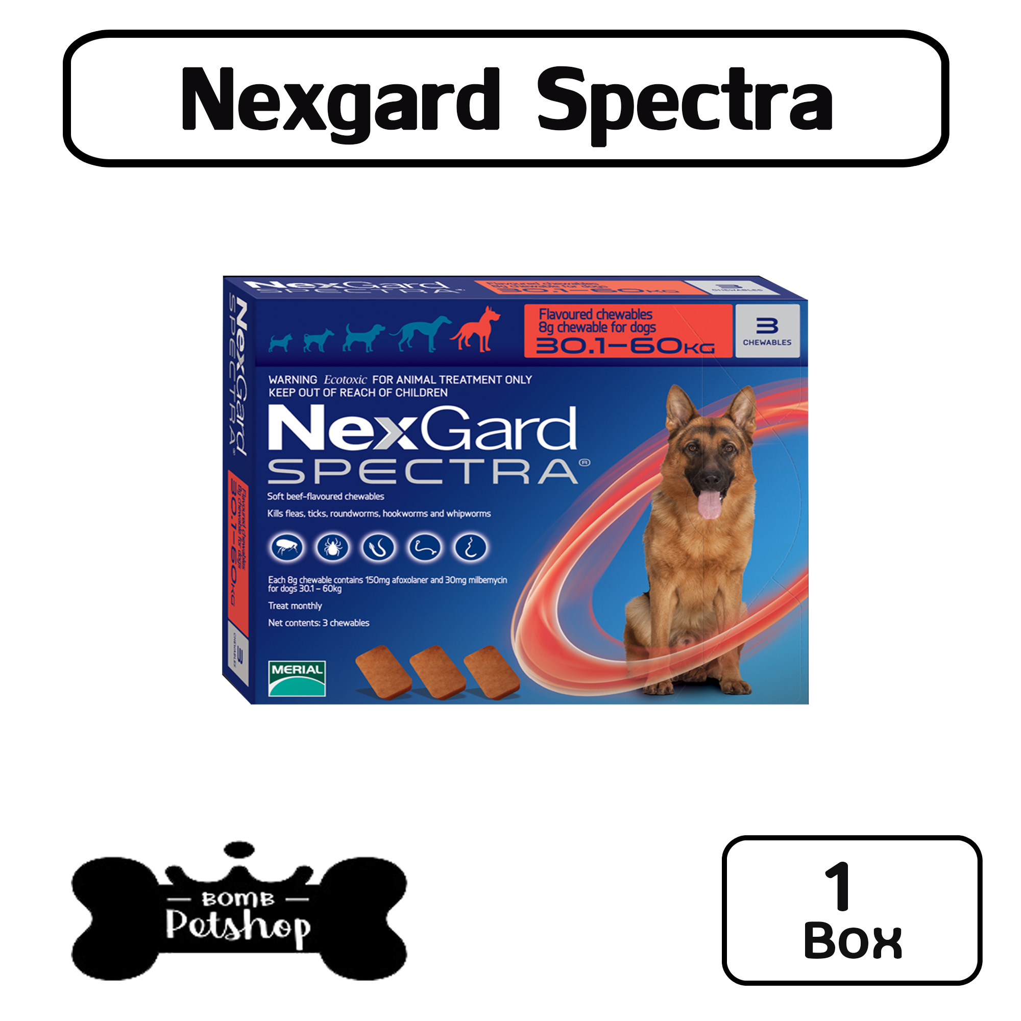 Nexgard Spectra Dog Tick Flea 1 กล่อง นน. 30-60 kg (EXP 10-2022)