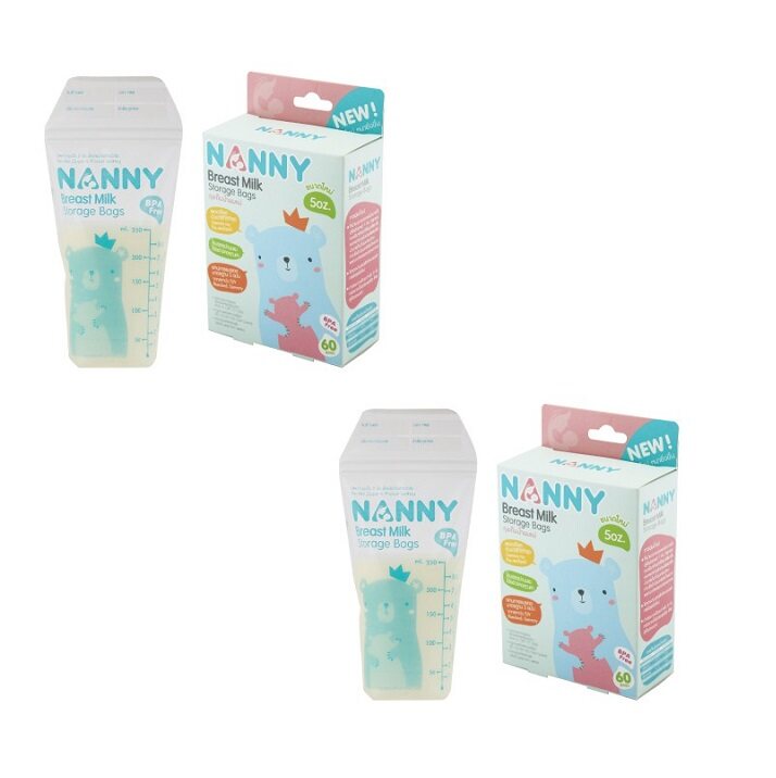 NANNY ถุงเก็บน้ำนมแม่ 5 oz 60 ชิ้น  ซิปล๊อค 2 ชั้น ป้องกันการรั่วซึม วัสดุปลอดสาร BPA(Breast Milk Storage Bag) 60Pcs