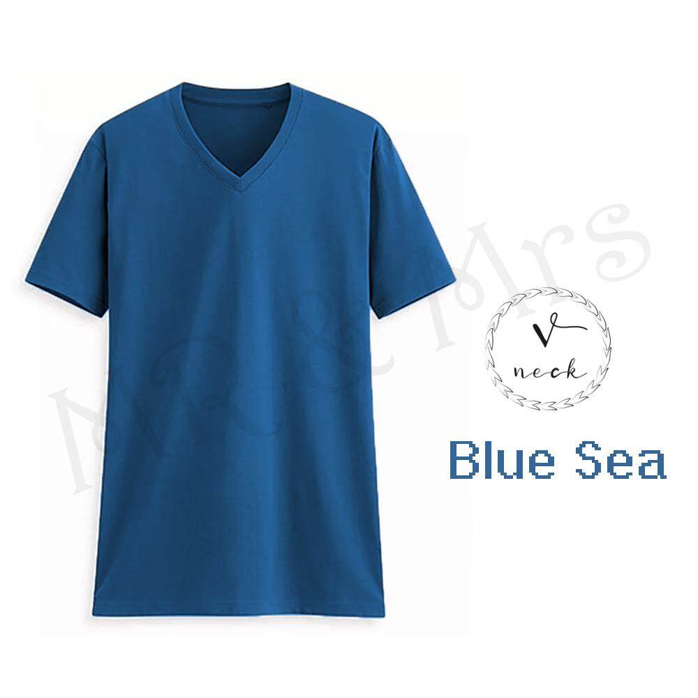 เสื้อยืดสีพื้น เสื้อคอวี เสื้อยืดคอวี T-Shirt ผ้าCotton (สีฟ้าทะเล)