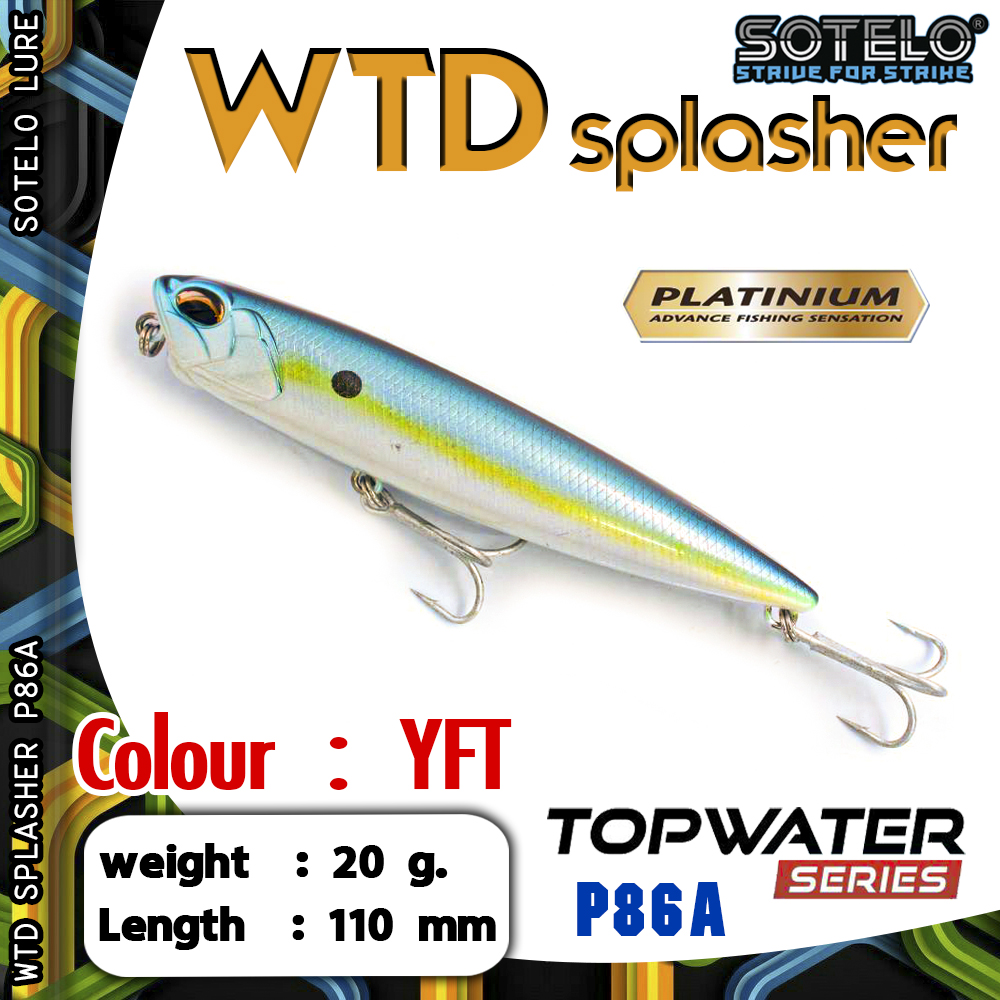 อุปกรณ์ตกปลา เหยื่อปลั๊ก เหยื่อปลอม SOTELO - รุ่น WTD SPLASHER P86A (110mm)