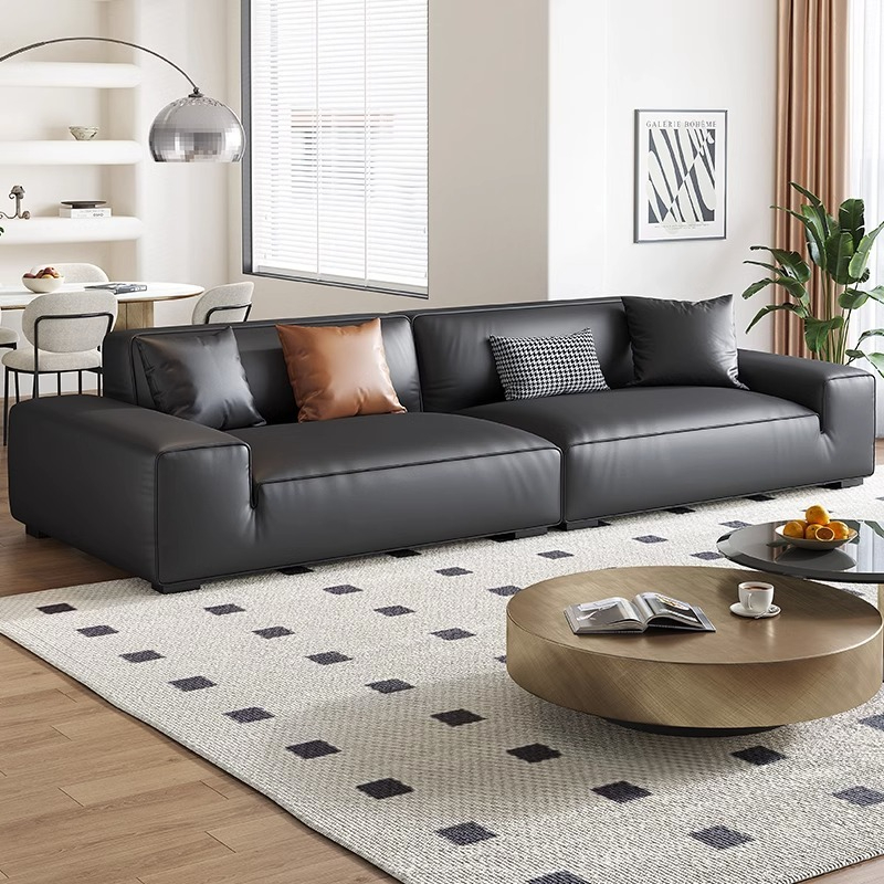 Gazzsi genuine leather sofa living room sofa black French vintage black tofu block sofa I shape l1035 ราคา 45,622 บาท*ส่งฟรี