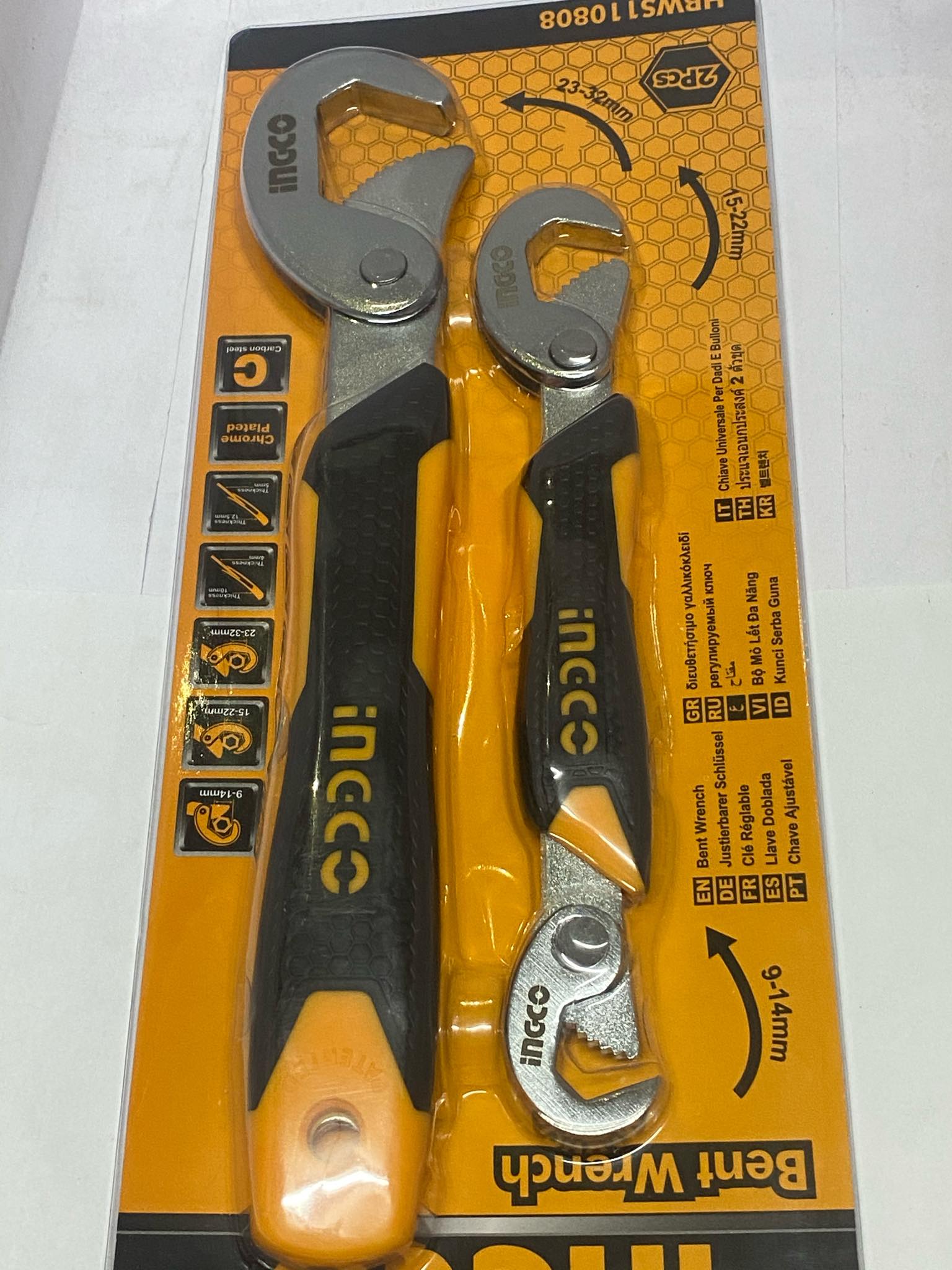 INGCO ประแจ อเนกประสงค์ 9 - 32 มม. (2 ชิ้นชุด) รุ่น HBWS110808 แหวนข้าง ปากตาย ( Bent Wrench ) - ประแจอัจริยะ