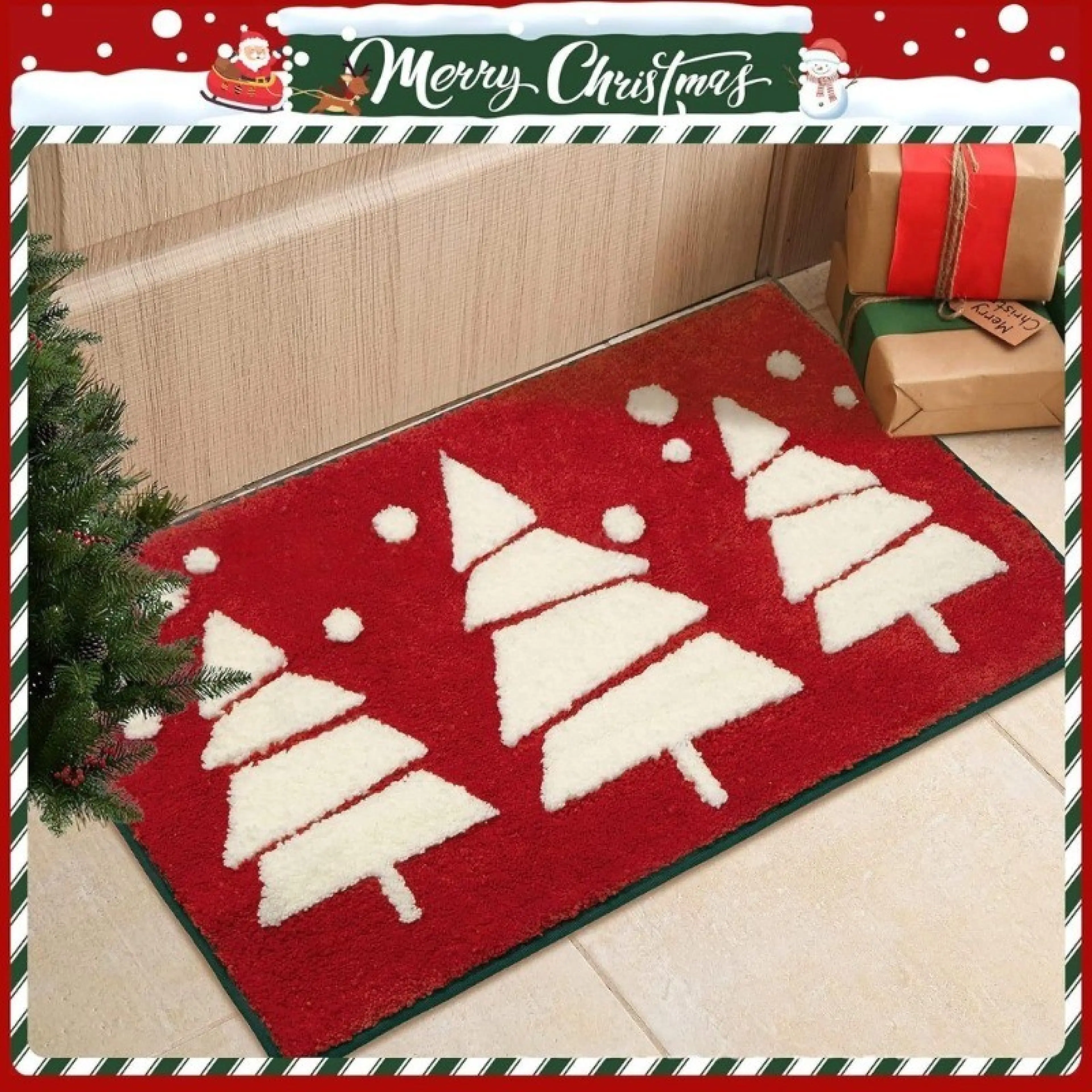 【Bhq Fu】Christmas Carpet, Doormat, Floor Mat 40X60Cm, Absorbs Water Well, Anti-Slip, Quick-Drying, Christmas Decoration.
