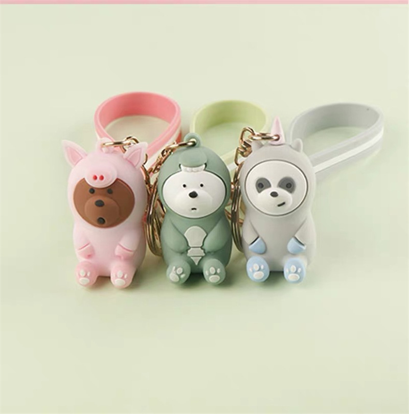 Cute  keychain พวงกุญแจ หมีน้อย 3 ตัว  พวงกุญแจแฟชั่นน่ารักพวงกุญแจซิลิโคนการ์ตูน