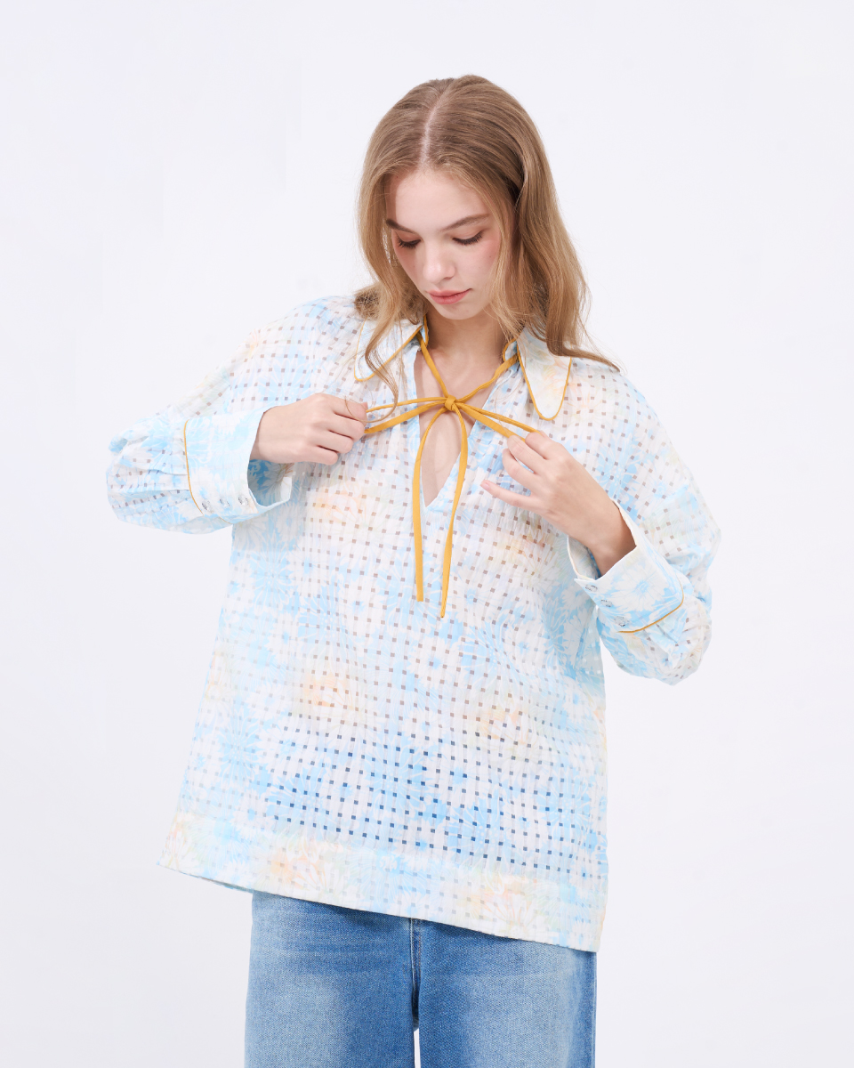 Kloset Design Sunflower Print Shirt With Ribbon (VC24-T001) เสื้อเชิ้ตแขนยาว ราคา 6,781 บาท*ส่งฟรี