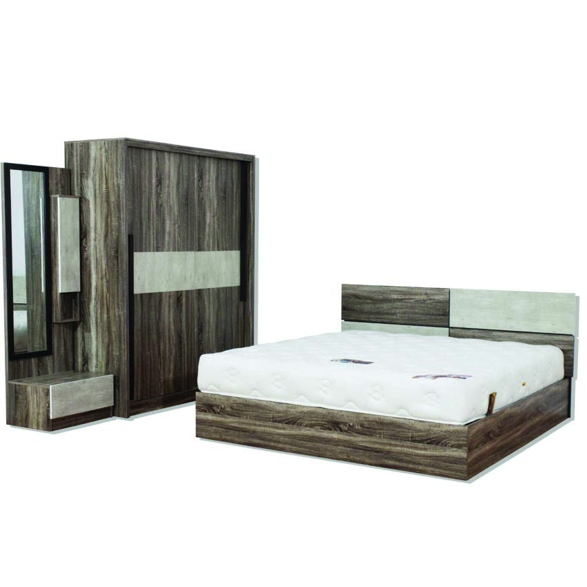 Raminthra Furniture ชุดห้องนอน Kenzo ขนาด 5 ฟุต เตียง + ตู้เสื้อผ้า + โต๊ะแป้ง (มอคค่า/ปูน) Bedroom Set ราคา 19,900 บาท*ส่งฟรี