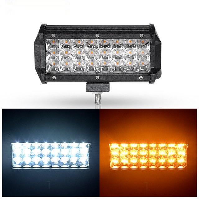สุดคุ้ม !! สปอร์ตไลท์ไฟรถยนต์ 72W รุ่น 2 แสง (white/umber) ปรับได้ 5 Step ในโคมเดียว ไฟหน้ารถ ไฟท้าย โคมไฟรถยนต์ ไฟฉุกเฉินรถยนต์ อะไหร่รถยนต์สำหรับติดตั้งไฟรถยนต์ มอเตอร์ไซต์ มอไซค์ บิ๊กไบท์ ออฟโรด - LED Light Bar Dual Colors12V–24Vงานพรีเมี่ยม 1 โคม