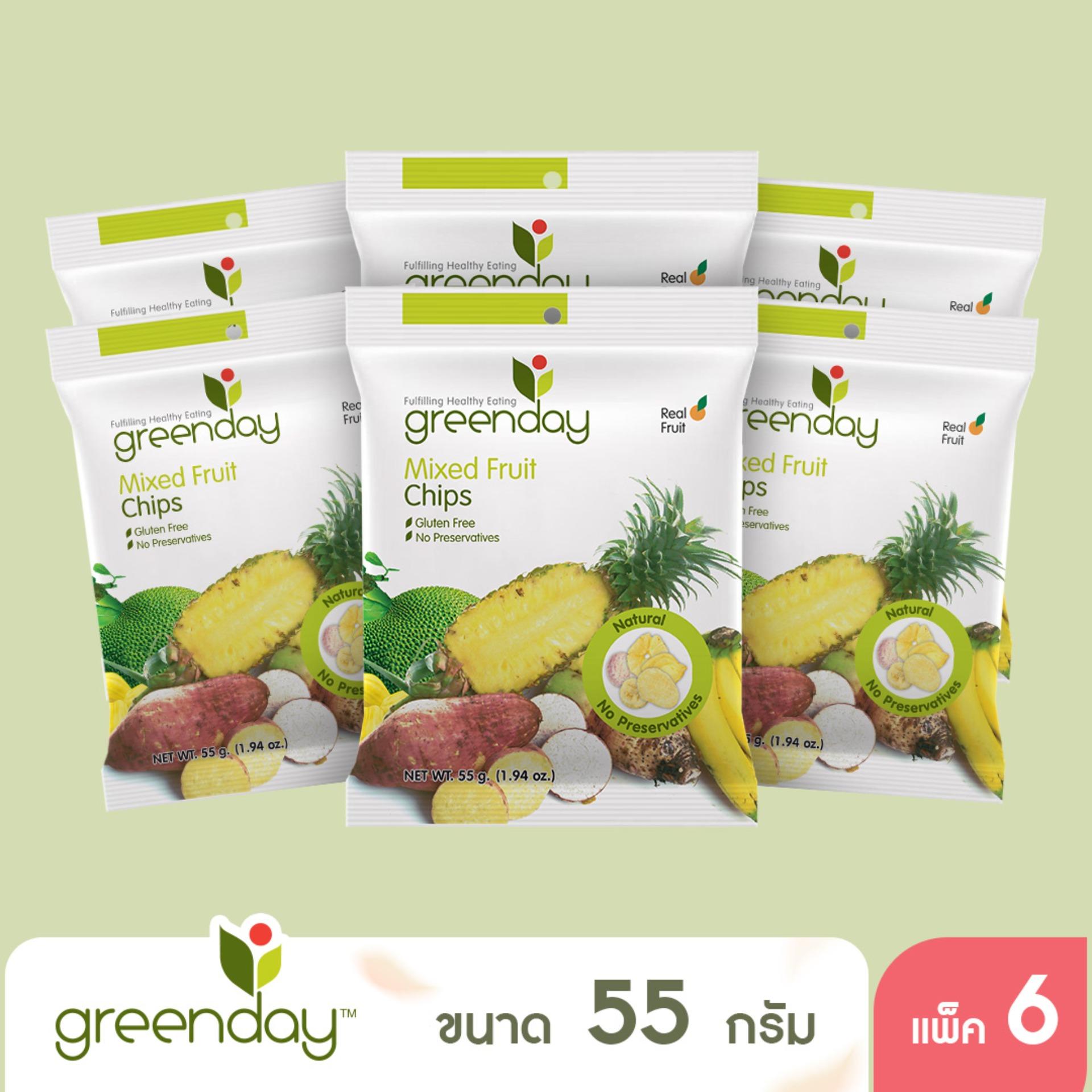 [แพ็ก 6] Greenday Mixedfruit Chips ผลไม้รวมกรอบ 55 กรัม