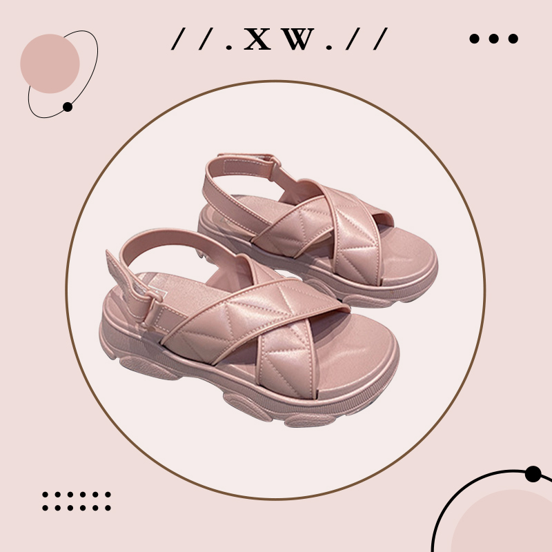 XWshop New Goods 🎊 Casual Shoes Female Sandals Cross Strap Sandals Comes with Super Chic Heel Strap Beautiful Work Good Quality Super Value 💖 ราคา 105 บาท*ส่งฟรี