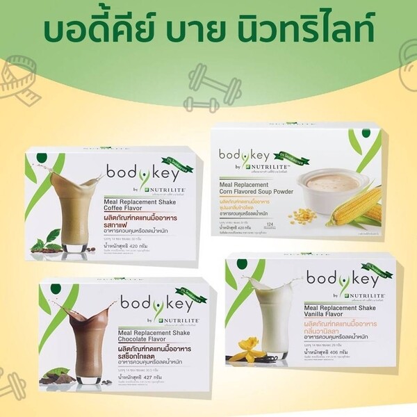 body key by Nutrilite มี 4 รสชาติ ข้าวโพด/Cafe/Chocolate/Vanilla แท้ช็อปไทย (1กล่อง 14ซอง)