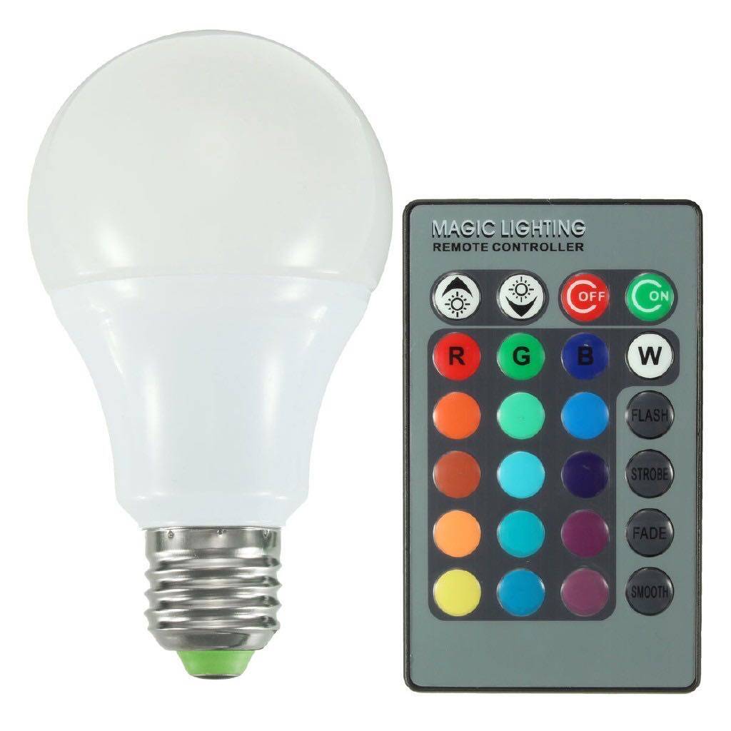 RGB LED หลอดไฟ - เปลี่ยนสีด้วยรีโมทคอนโทรล, 5W-E27-A60